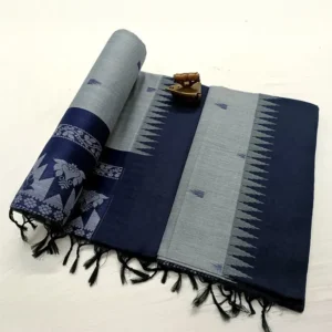 Paithani Soft Cotton Silk Grey and Navy Blue Saree