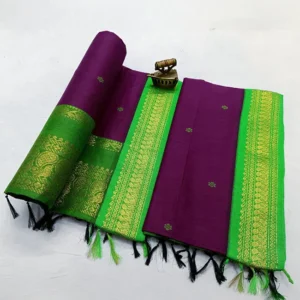 Paithani Soft Cotton Silk Purple and Green Saree
