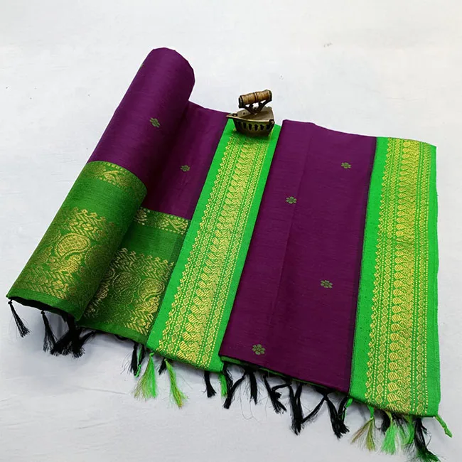 Paithani Soft Cotton Silk Purple and Green Saree