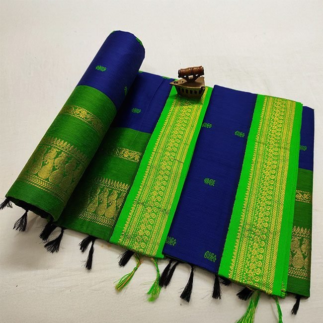 Paithani Soft Cotton Silk Saree Blue & Green