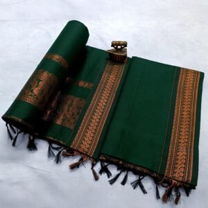Paithani Soft Cotton Silk Saree Dark Green
