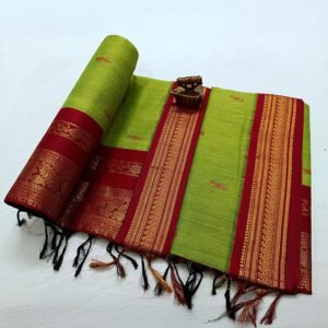 Paithani Soft Cotton Silk Saree Green & Red