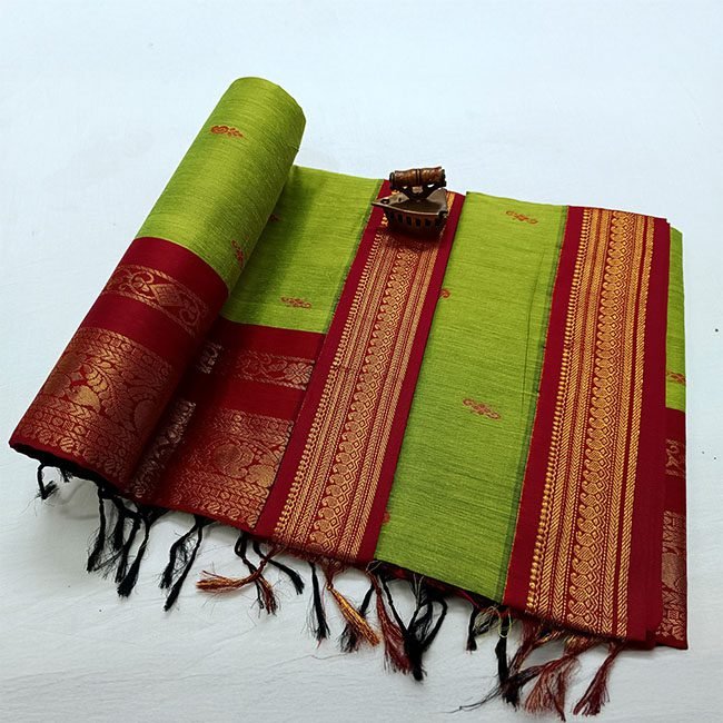 Paithani Soft Cotton Silk Saree Green & Red