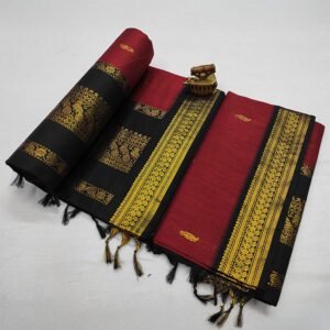 Paithani Soft Cotton Silk Saree Maroon & Black