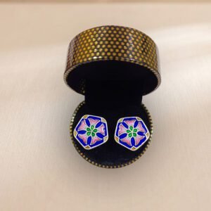 Pentagon Shape Gulabi Meenakari Silver Cufflinks