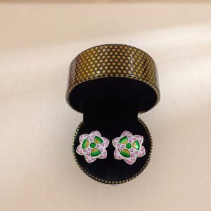 Star Shape Gulabi Meenakari Silver Cufflinks Green