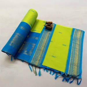 Ethnic Motifs Woven Light Blue & Green Paithani Soft Silk Saree