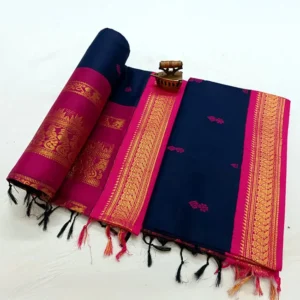 Ethnic Motifs Woven Navy Blue Paithani Soft Silk Saree
