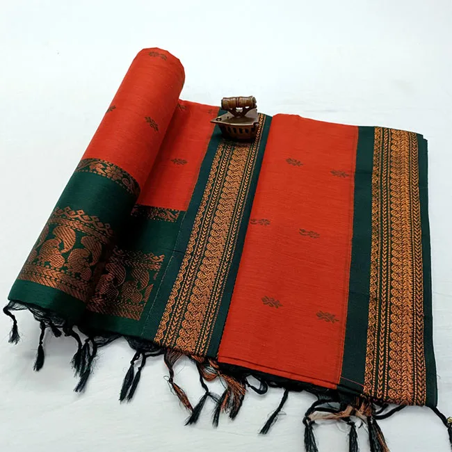 Ethnic Motifs Woven Orange Paithani Soft Silk Saree