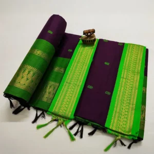 Ethnic Motifs Woven Purple and Green Paithani Silk Saree