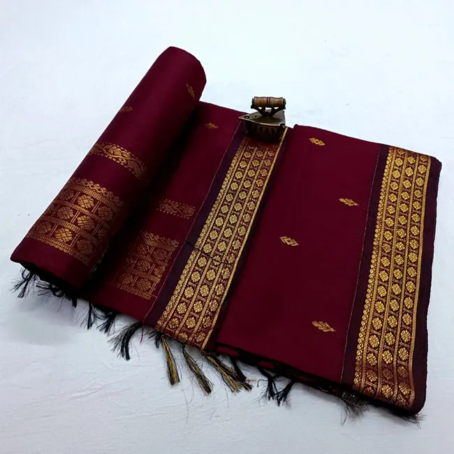 Ethnic Motifs Woven Wine Shade Paithani Soft Silk Saree