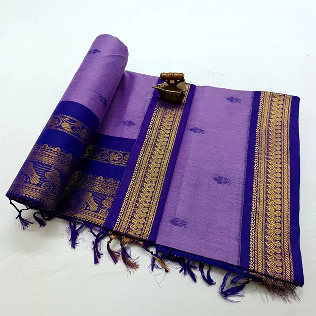 Lavender and Royal Blue Zari Border Paithani Silk Saree