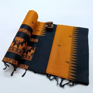 Paithani Soft Silk Mustard Yellow Temple Border Saree