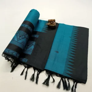 Paithani Soft Silk Teal Blue Temple Border Saree