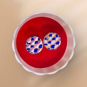 Seashell Pattern Gulabi Meenakari Silver Cufflinks
