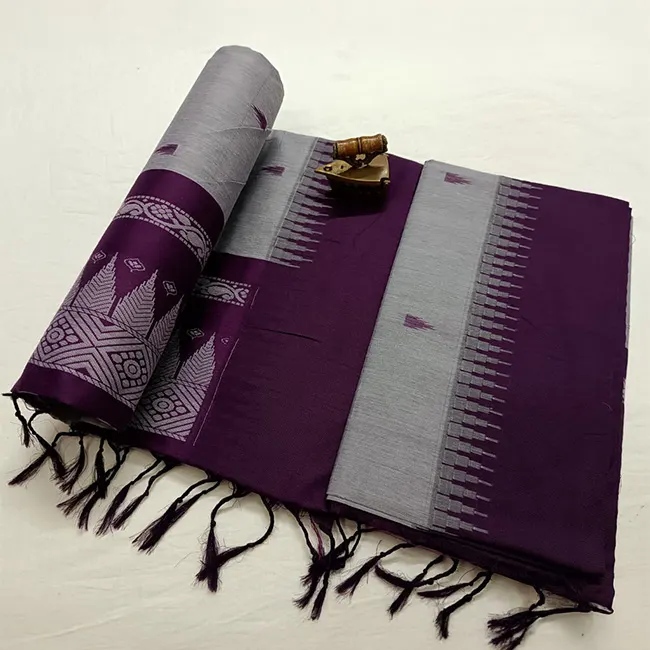 Soft Cotton Silk Grey and Purple Paithani Saree