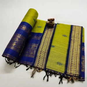 Soft Cotton Silk Lime Green Paithani Saree