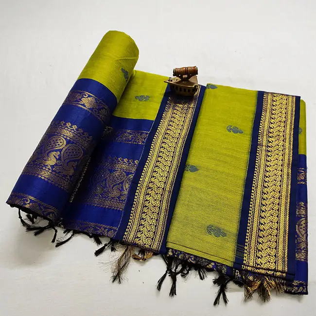 Soft Cotton Silk Lime Green Paithani Saree
