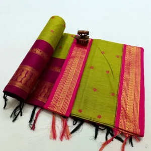 Soft Cotton Silk Lime Green Pink Shade Border Paithani Saree