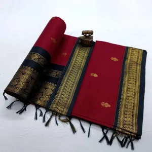 Soft Cotton Silk Maroon and Dark Blue Paithani Saree