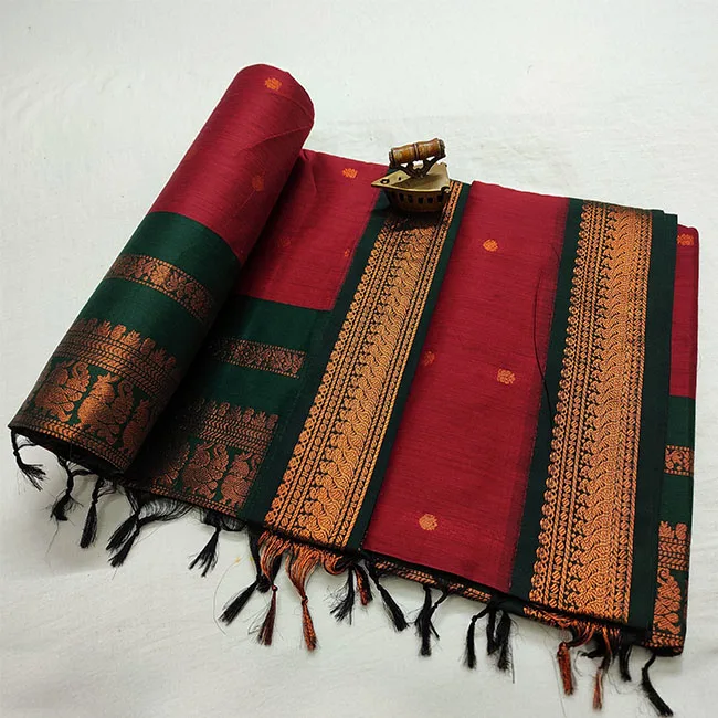 Soft Cotton Silk Red Paithani Saree