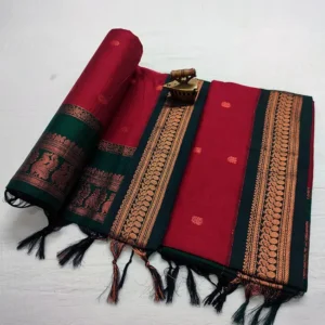 Soft Cotton Silk Red and Dark Green Paithani Saree