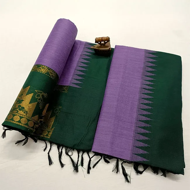 Deep Green and Lavender Temple Border Paithani Silk Saree