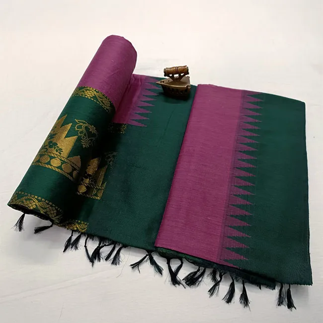 Deep Green and Magenta Temple Border Paithani Silk Saree