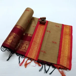 Golden Zari Handwoven Paithani Saree Beige with Maroon Border
