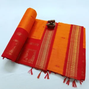 Golden Zari Handwoven Paithani Saree Orange with Red Border