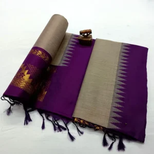Grey and Deep Purple Temple Border Paithani Silk Saree