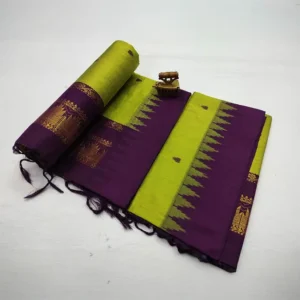 Lime Green and Purple Temple Border Paithani Silk Saree