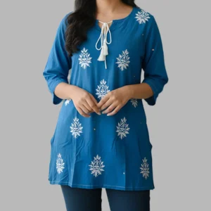 Lucknow Chikankari Work Blue Short Top