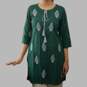 Lucknow Chikankari Work Dark Green Short Top