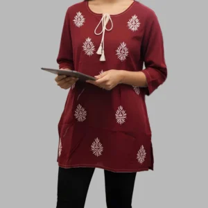 Lucknow Chikankari Work Maroon Short Top