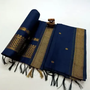 Navy Blue Paithani Silk Saree with Zari Border