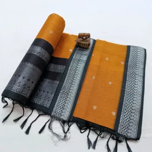 Silk Cotton Heavy Work Black Border Mustard-yellow Paithani Saree