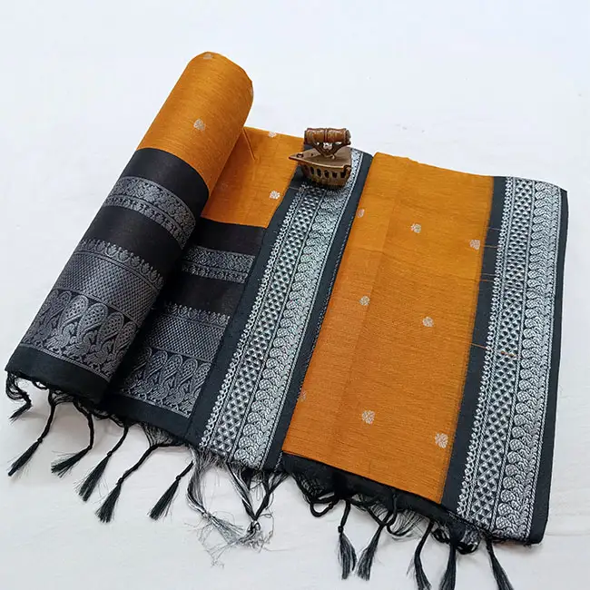 Silk Cotton Heavy Work Black Border Mustard-yellow Paithani Saree