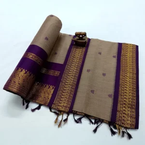 Silk Cotton Heavy Work Purple Border Beige Paithani Saree
