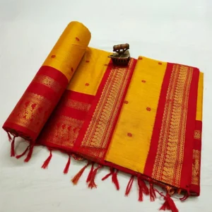 Silk Cotton Heavy Work Red Border Yellow Paithani Saree
