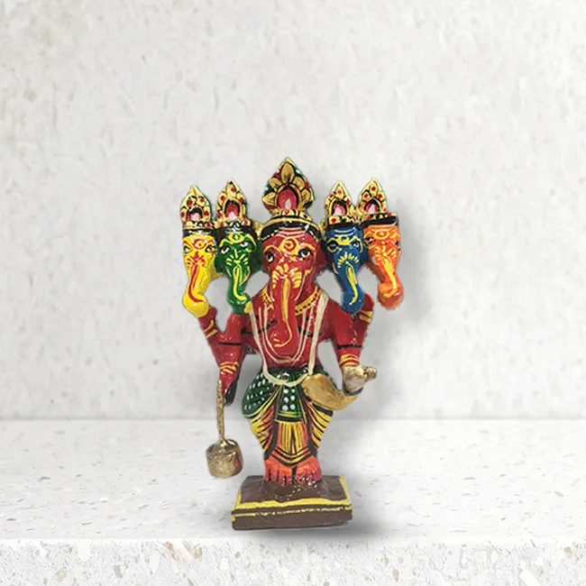 Varanasi Handcrafted Wooden Panchmukhi Ganesha Idol