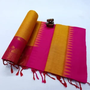 Yellow and Pink Temple Border Paithani Silk Saree
