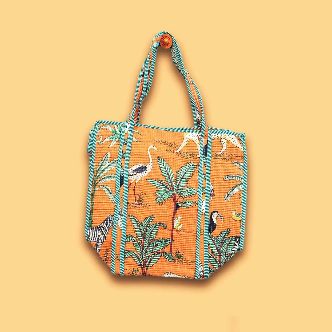 Bagru Hand Block Safari Print Cotton Tote Bag