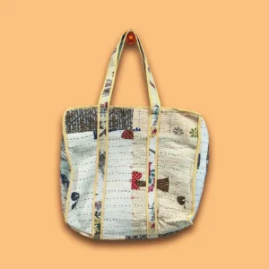 Bagru Patchwork Striped Pattern Cotton Tote Bag