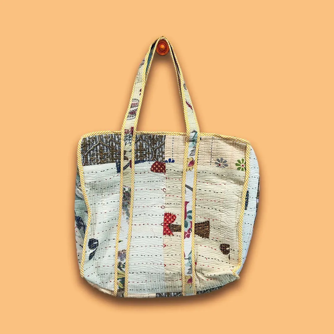 Bagru Patchwork Striped Pattern Cotton Tote Bag