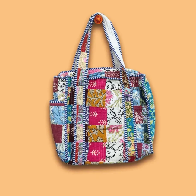Bagru Print Floral Patchwork Cotton Tote Bag