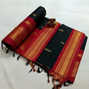 Black and Red Paithani Soft Silk Cotton Saree