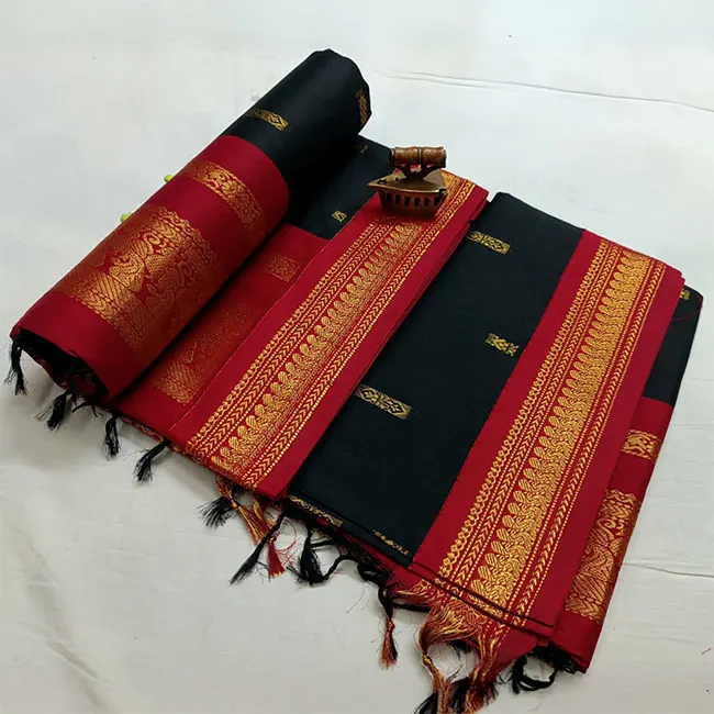 Black and Red Paithani Soft Silk Cotton Saree