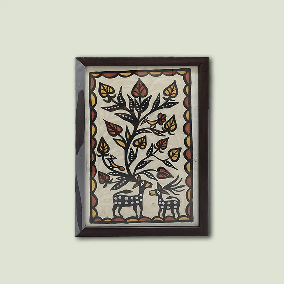 Framed Sohrai Khovar Painting Tribal Wall Art of Jharkhand
