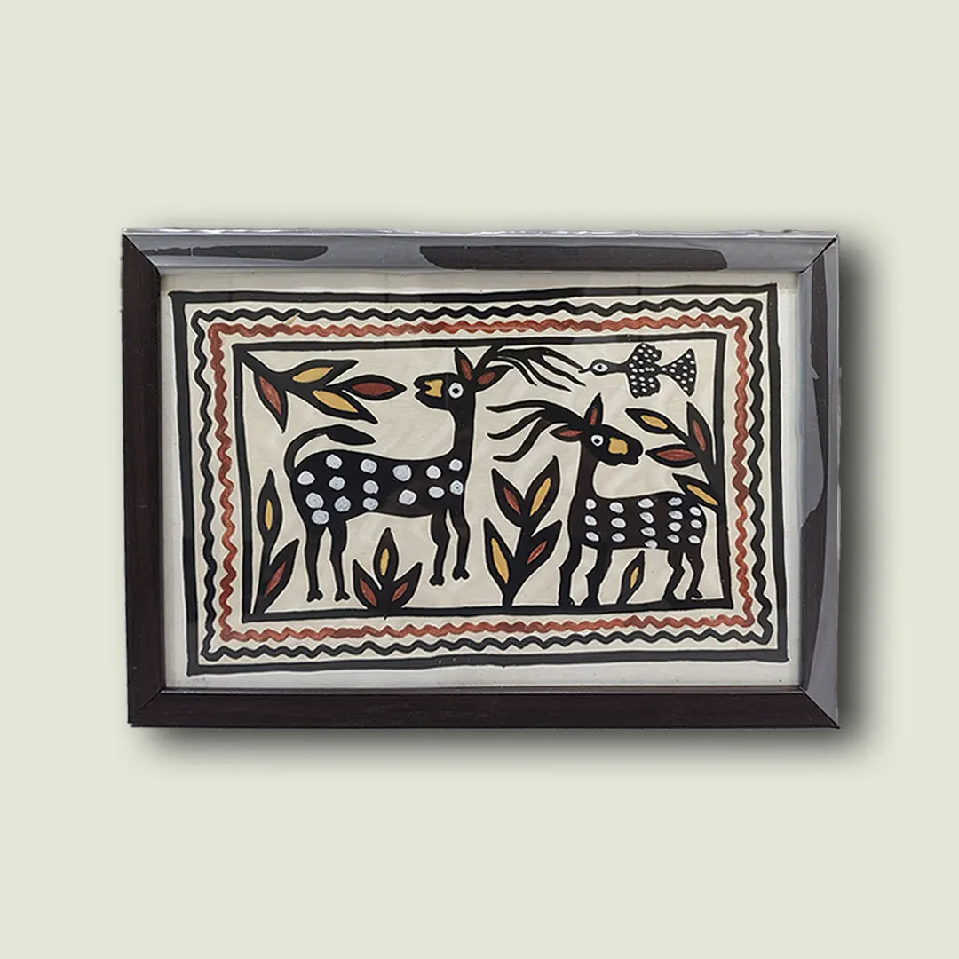 Framed Sohrai Khovar Tribal Art Painting